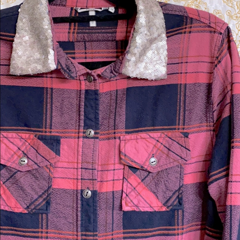 BKE Flannel with Sequin Collar